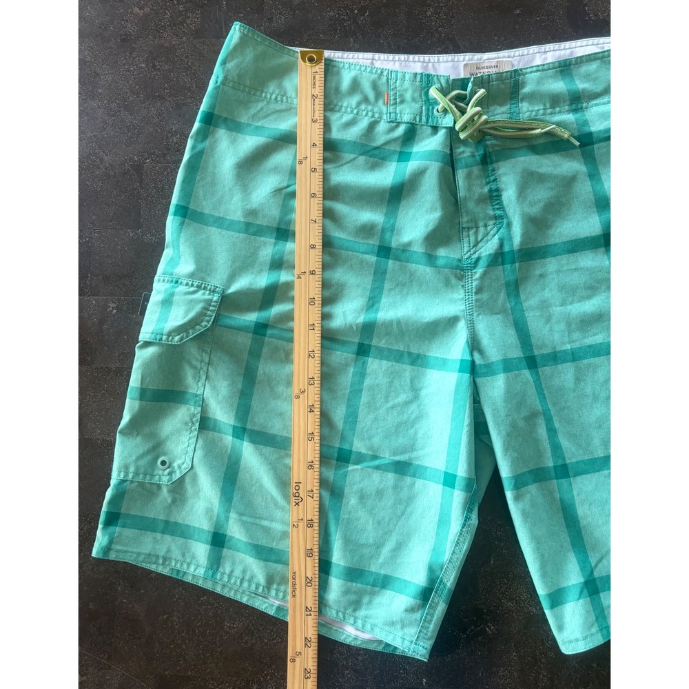 Quiksilver Waterman Collection Mens Green Plaid Board Shorts Cargo Size 38 - Picture 9 of 10